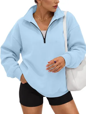 Produktbild von Trendy Queen Y2K Damen Oversize Half Zip Pullover Langarm Sweatshirt Viertelreiß