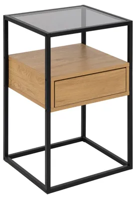 Zdjęcie produktu dla Actona Randolf, Stolik nocny, Dąb, 1 szuf., Stal, Melamina, Wzmacniane szkło, 2 pół., 400 mm