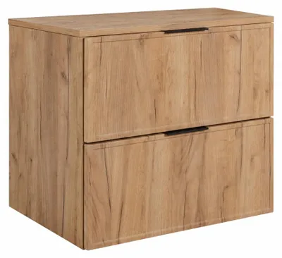 Obrázek produktu pro Závěsná skříňka do koupelny, šířka 60 cm, se zásuvkami, korpus z dubu Craft, deska z dubu Craft, s úchytkami, rozměry: 60 x 46 x 58,6 cm, Obrázek vytvořený pomocí AI