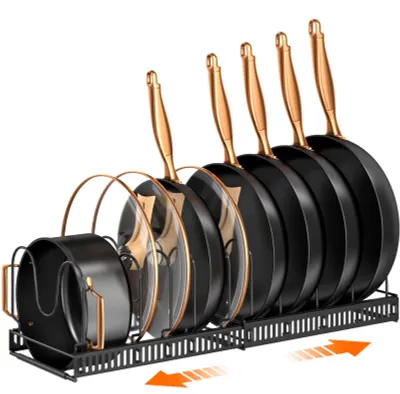 Image de Organisateur de casseroles et de poêles, étagère à fixer sous les meubles, range-couverts extensible, support avec 14 compartiments réglables