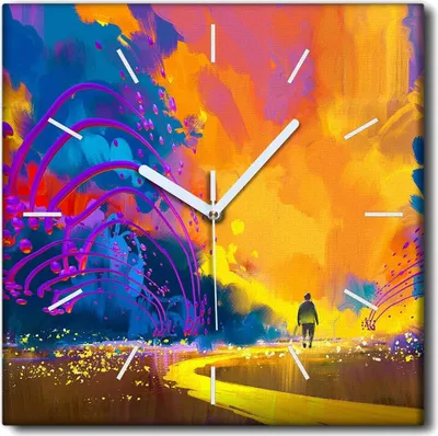 Produktbild von Coloray Uhr auf Leinwand 30x30 cm Wand Uhr Dekoration Wohnzimmer Segeltuch weiße Zeiger -Abstraktionslandschaft.