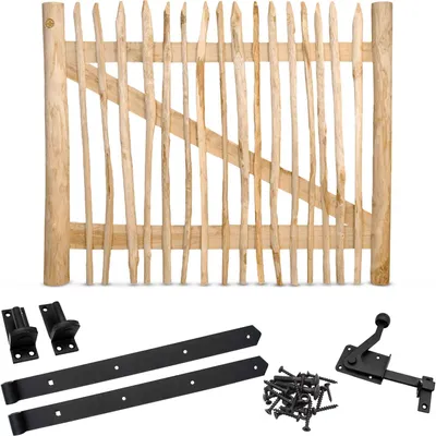 Produktbild von Classic Staketenzaun-Tor Set (schwarz) aus Edelkastanie, Breite 150 cm, Höhe 120 cm (genagelte Ausführung)