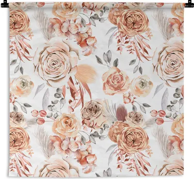 Produktbild von MuchoWow® Wandteppich Wandbehang Blumen - Bohème - Muster 150x150 cm Tapisserie Dekoration Wandtuch - Wohnaccessoires - Modernes