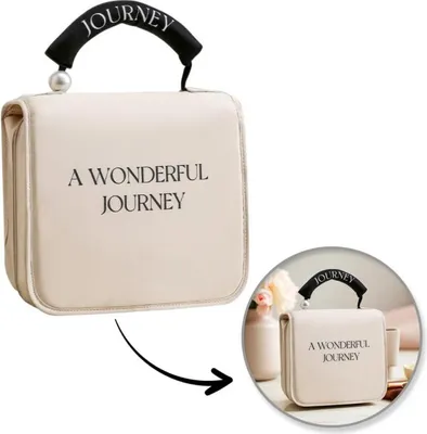 Productafbeelding van ECARLA opvouwbare make-up tas - Etui met handvat, crème kleur, model KS153K