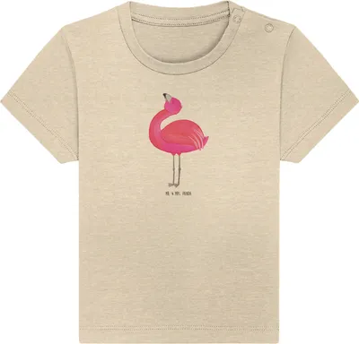 Produktbild von Mr. & Mrs. Panda Organic Baby Shirt Flamingo Stolz 12. - 18. Monat - Natural Raw - Geschenk, T-Shirt, Kleinkind, Freundin, Mama, , Öko, Zufrieden, Rosa, glücklich