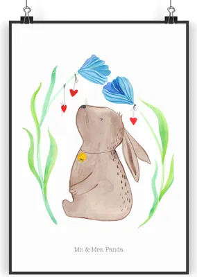 Produktbild von Mr. & Mrs. Panda Bild Hase Blume DIN A3 - Weiß - Geschenk, Wandbild, Kaninchen, Hoffnung, Deko Poster, wanddeko, Plakat, Ostern, Kunstdruck, Träume, Geburtstag