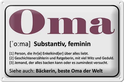 Produktbild von Blechschild Oma Bäckerin beste Oma Welt, 30 x 20 cm, Blechschilder Spruch Glück Liebe