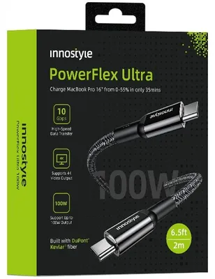 Obrázok produktu pre Innostyle Powerflex Ultra Kábel Usb-C Rýchle Nabíjanie Thunderbolt 10Gbps 100W Polyamid 2M Čierny
