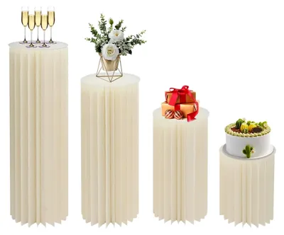 Produktbild von 4 Stück Blumenständer aus Papier, faltbarer zylinderförmiger Blumenständer, Blumenhocker Blumensäule Dekoständer Säule für Gartenpartys und Hochzeiten, Dekoständer für Innenräume