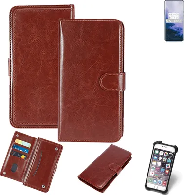 Produktbild von K-S-Trade 360° Hülle kompatibel mit OnePlus 7 Pro 5G braun Kunstleder Case BookCase WalletCase Kunstlederederhülle Handyhülle, Rundumschutz Bumper