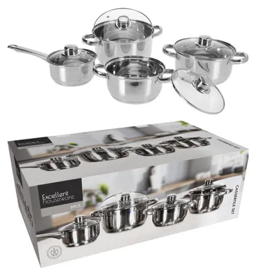 Immagine prodotto di Set di pentole in acciaio inossidabile da 8 pezzi Excellent Houseware