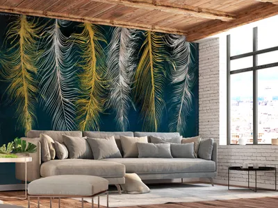 Produktbild von Vlies Fototapete Feder 350x256 cm Tapeten Wandtapete XXL Abstrakt beige gold dunkelblau b-A-0812-a-a