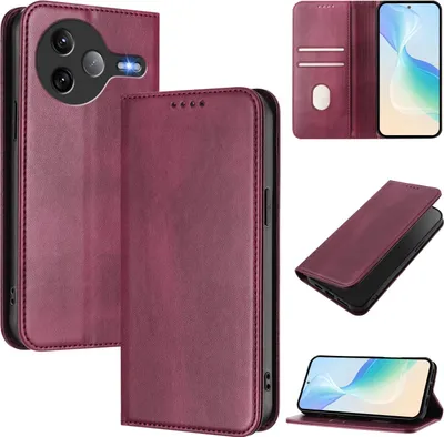Image de Etui pour Xiaomi Poco F7 Ultra /Redmi K80 Pro, étui en cuir vintage avec protection RFID, fentes pour cartes, support Rouge