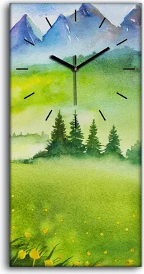 Produktbild von Küchenuhr Bürouhr Leinwand Uhr Quarz 30x60 Blume Bäume Wiesen Berge Landschafts - schwarze Hände