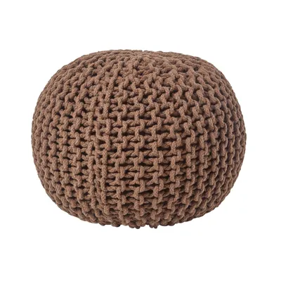 Obrázek produktu pro HOMESCAPES Kulatý pletený puf, 100% bavlna, hnědý