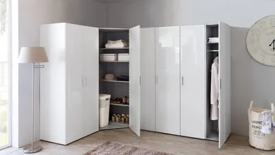 Produktbild von Kleiderschrank Eckschrank Schrankwand Malta Hochglanz weiß 174x254 cm
