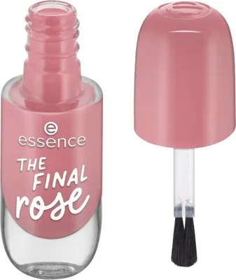 A bottle of nail polish with its cap off, showing the brush.