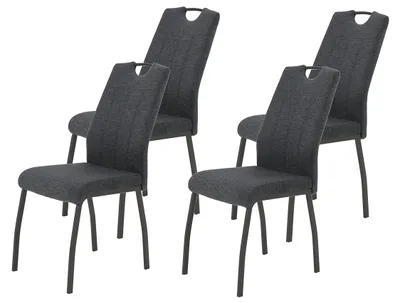 Esszimmerstuhl 4er Set, gewebter Stoff, Anthrazit, Metallgestell, 140 kg