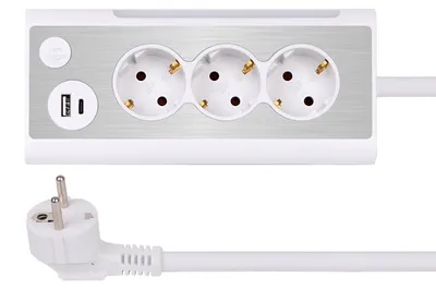 Immagine prodotto di Ciabatta multipresa, bianca, con 3 prese e porte USB di tipo A e C
