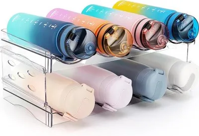 Produktbild von Famanu Flaschenhalter Set von 2 stapelbaren Kühlschrankorganisierern - für bis zu 8 Flaschen