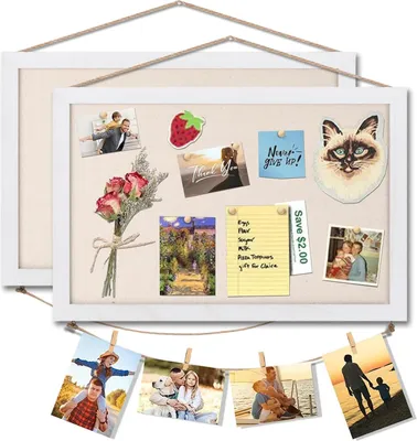 Produktbild von Korkboard mit Holzrahmen - dekorativ und funktional - 2 Stück - weiß - 40 x 30 cm