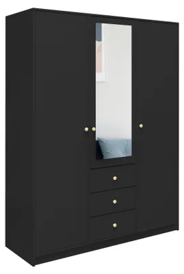 Produktbild von Masseno Drehtürenschrank GALIO 149/200/57,5 cm 3-türig mit Spiegel Schwarz