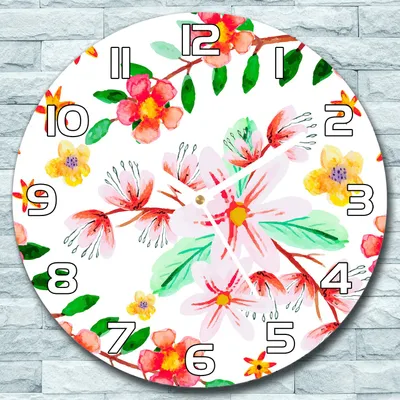 Produktbild von Wanduhr aus Glas Rund fi 30 Gartenblumen Quarz Deko Wohnzimmer Büro