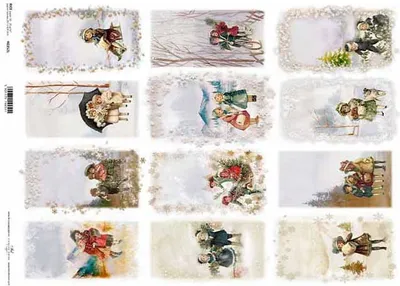 Image de ITD Papier de riz Decoupage Papier de bricolage Technique de serviettes-R352L - A3 Images Hiver Enfants Vintage