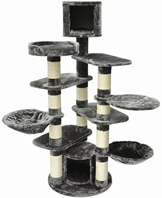 Produktbild von Kratzbaum Katzenkratzbaum Kletterbaum Spielbaum XXL deckenhoch stabil für Grosse und schwere Katzen mit 2 Höhlen grau
