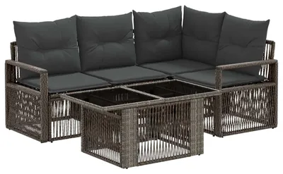 Immagine prodotto di Set di divani da giardino vidaXL, 5 pezzi, grigio e grigio scuro, in rattan sintetico