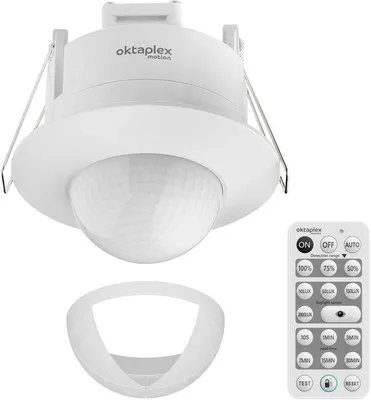 Zdjęcie produktu dla wbudowany detektor ruchu 360° z pilotem podczerwień czujnik ruchu 230V czujnik obecności zaciśnięty biały wewnątrz