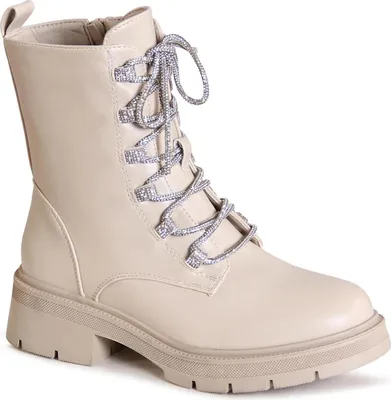 Produktbild von topschuhe24 3187 Damen Plateau Stiefeletten Glitzer Boots, Farbe:Beige, Größe:39 EU