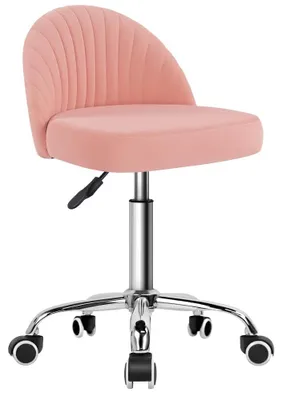 Immagine prodotto di Sedia da ufficio girevole con rivestimento in velluto, regolabile in altezza, con schienale, color rosa, ideale per una toeletta