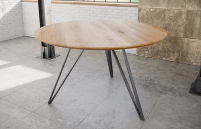 Produktbild von Esstisch rund Eichenholz Schweizer Kante Hairpin-Gestell 90 cm silber DREAM