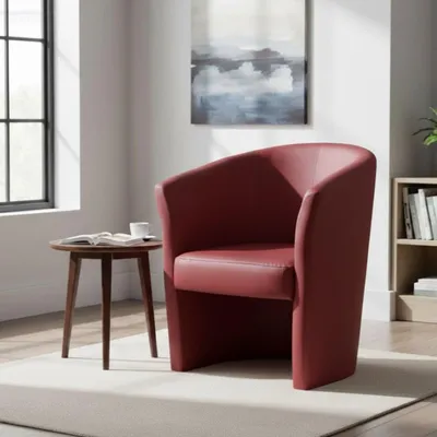 Produktbild von Sessel Dpanett, Wohnzimmersessel, gepolsterter Sitz, Stuhl mit Armlehnen aus Kunstleder, 64x63h76 cm, Rot
