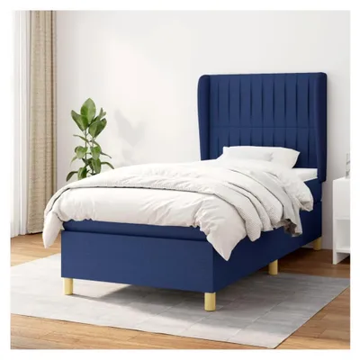 Produktbild von Lattenrost mit Matratze, blau, 90 x 200 cm, Stoff, Plattformbett mit Lattenhalter, einfache Montage, für Schlafzimmer, Erwachsene
