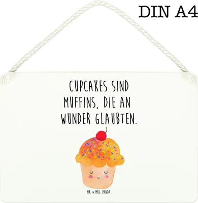 Produktbild von Mr. & Mrs. Panda Schild Cupcake DIN A4 - Weiß - Geschenk, kleine aufmerksamkeit, Türschild, Muffin, wandtafel, holzbild, Küche Spruch, Motivation Sprüche, Wandbild Holz