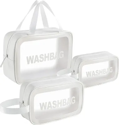 Obrázek produktu pro Kosmetická taška Transparentní 3 kusy Make-up bag Vodotěsná toaletní taška Cestovní sada Bílá Skladování Vysoce kvalitní materiál Všestranné použití