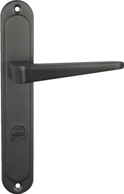 Produktbild von Domino Türgriff 78 Drückergarnitur WC - Badezimmer Set | Links & Rechts Türbeschlag für WC/Badezimmertüren | L-Form | Türbeschläge aus Aluminium | Titan | VITA M8