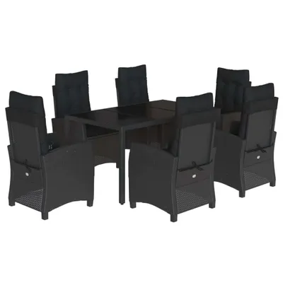 Produktbild von vidaXL 7-tlg. Garten-Essgruppe mit Kissen Schwarz Poly Rattan