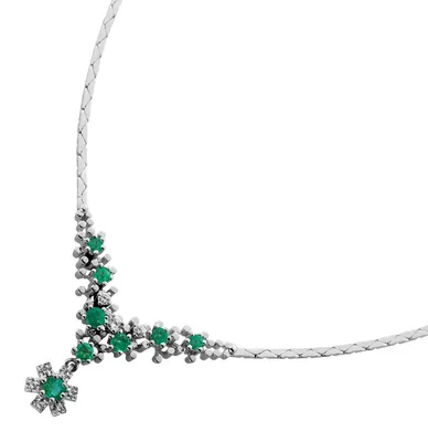 Produktbild von Smaragdkette Weissgold 585 14K grüne Smaragde Brillanten Antikschmuck  46