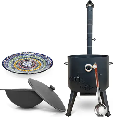 Produktbild von Gusseisen Kazan 22 L Deckel Utschak Feuerofen 49cm Schaumlöffel казан Lagan учак