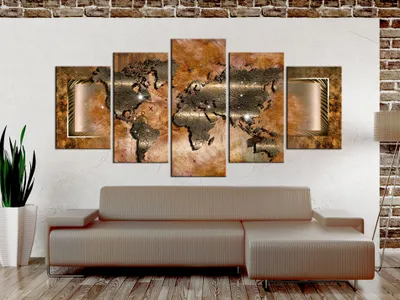 Produktbild von Akustikbild Abstrakt Weltkarte 200x100 cm Bilder Akustikschaum Hochleistungsschallabsorber Schallschutz Leinwand 5 tlg Wandbild Raumakustik Schalldämmung Kontinente Ornament gold 020101-247