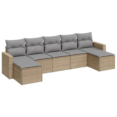 Produktbild von Modulares Garten-Sofaset, 7-teilig, für Terrasse & Balkon, aus UV-beständigem Poly Rattan, Beige/Hellgrau, mit waschbaren Kissenbezügen