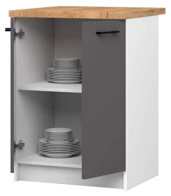 Produktbild von Küchenschrank in Weiß/Grau - Schrank mit Türen und Arbeitsplatte - 60 cm breit, 85 cm hoch - Einzelne Küchenschränke, Küchenmöbel