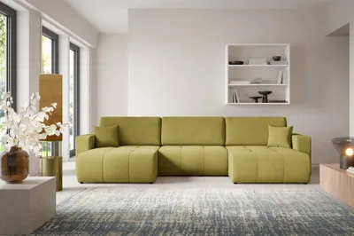 Produktbild von Wohnlandschaft Sofa mit Schlaffunktion AUGUSTO in Stoff Wind Moosgrün