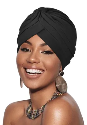 Produktbild von Turban Damen Vorgebunden Kopfbedeckung Kopftuch Chemo Kappe Baumwolle Schwarz