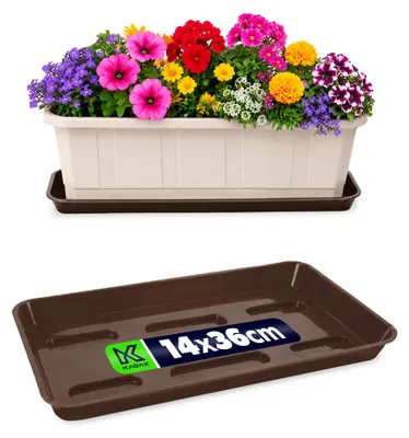 Produktbild von KADAX Untersetzer 40 cm für Blumenkasten, rechteckig Blumenuntersetzer aus Kunststoff, Blumentopfuntersetzer für Balkonkasten, Pflanzenuntersetzer für Balkon & Fensterbank (Braun)