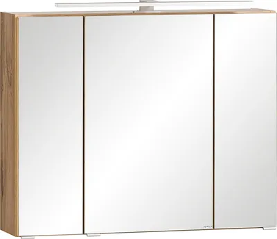 Produktbild von Spiegelschrank 80cm mit LED Aufsatzleuchte VASTO-03-WHITE in Wotan Eiche Nb. mit weiß matt, B/H/T ca. 80/64/20 cm