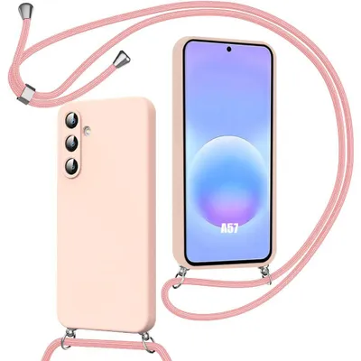 Image de Coque pour Samsung Galaxy A57 5G, Protection Silicone Souple Anti-Rayure avec Cordon Rose